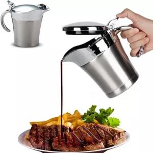 뚜껑이 있는 스테인리스 스틸 단열 그레이비 보트 450ML/16OZ 이중 피처 - 힌지 소스 저그 추수감사절에