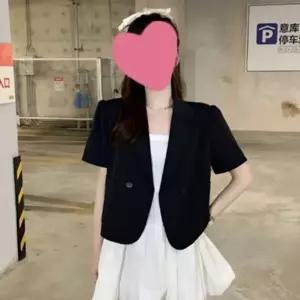 세련된 여성 퍼프 여름 원버튼 마이 오피스 아우터 데일리 반팔 자켓 소매 1P 원픽 셀파