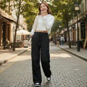 [라일리여성의류] Rly 스트링 카고 와이드 팬츠 스트릿 데일리 조거팬츠