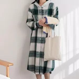 여성 겨울 체크 후드 기모 루즈 롱원피스 2컬러 이너 (27429714A)