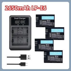 LED 듀얼 충전기 포함 LP-E6 배터리 캐논 EOS 5DSR R 시리즈 5D Mark II 6D 7D 80D 카메라용 2650mAh