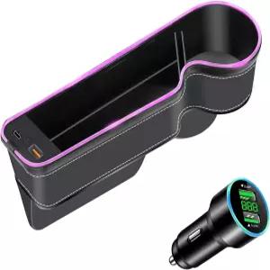 USB+C 고속 충전기가 장착된 7가지 컬러 LED 카시트 갭 포켓 정리함 저장장치 2023 콘솔 사이드 시트