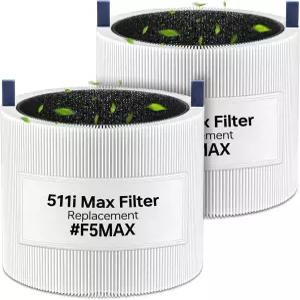 블루에어 퓨어 F5MAX 511i 맥스 사일런트 에어 클리너 프리미엄 입자 먼지 필터 및 연기 냄새 활성탄 2팩과
