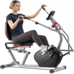 가정용 팔 운동기가 장착된 ECHANFIT 리컴번트 운동 자전거 - 백라이트 디스플레이 펄스 센서 8레벨 자기
