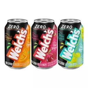 한번에먹자쇼핑몰 웰치 제로 355ml 뚱캔 3종 혼합 / 샤인머스캣 6+체리스트로베리 6+오렌지6 / 총 18개