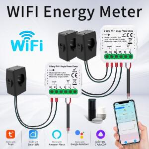 Tuya WiFi 에너지 스마트 미터 1CH 2CH 80A 전류 변압기 클램프 모니터 태양 광 PV 시스템 전력 생산 소비