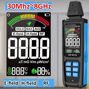 3-in-1 컬러 스크린 EMF 측정기 30Mhz~8GHz 고주파 라디오미터 전마그네틱장 RF 방사선 감지기 MAX/평균