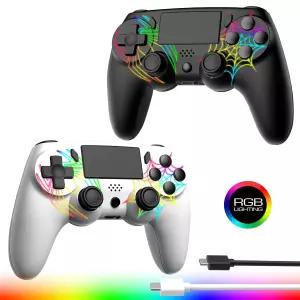 PS4용 2팩 무선 컨트롤러 - PlayStation 4/Pro/Slim/PC용 RGB LED 1000mAh 배터리 조절 가능한 듀얼 진동