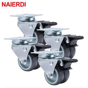NAIERDI-캐스터 휠 2 인치 헤비 듀티 회전 소프트 고무 롤러 4 개  플랫폼  트롤리  가구 바퀴용 브레이크