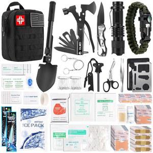 DLMD 320 PCS 생존 키트 응급처치 키트, 크리스마스 남성을 위한 선물 아빠, 장비 및 차량 캠핑 하이킹 야외 모험 지진 홈 오피스를 전술 몰 파우치