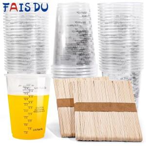 FAIS DU 10oz 교반 스틱이 있는 일회용 측정 컵 베이킹  혼합 페인트  안료용 플라스틱 에폭시 수지
