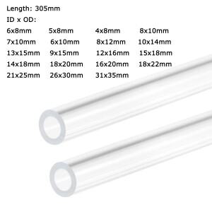 Uxcell 2피스 OD 8-35mm 투명 아크릴 튜브 엄밀한 원형 305mm 길이 PMMA 유기 유리 플라스틱 파이프 피팅