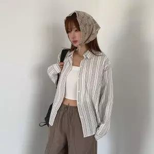[하프클럽/다잇템]여성 롱슬리브 세로줄지 남방 빅사이즈 남방