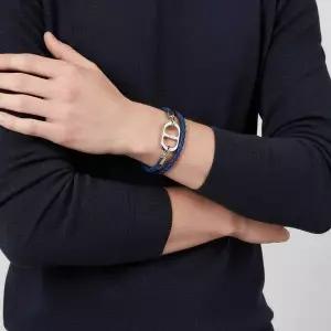 [DIOR]디올 브레이디드 레더 팔찌 블루실버 155814161