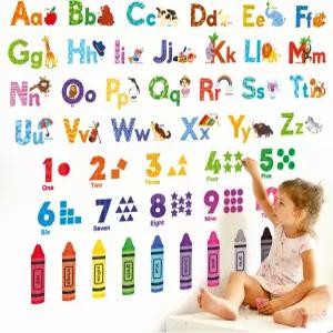 디코월 DS-8044 동물 알파벳 번호 컬러 데칼 스티커 필 앤 스틱 탈착식 방 장식 ABC 교실 놀이방 교육용