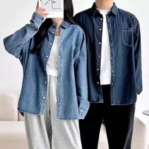 (H.LINE) 남녀공용 데님 오버핏 셔츠 청남방
