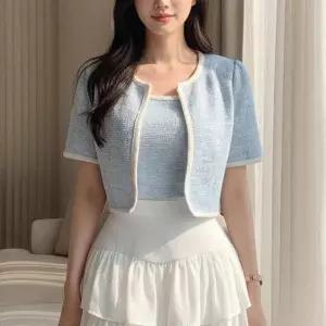 [옷자락]여자 데이트룩 하객룩 로맨틱 트위드 가디건 세트