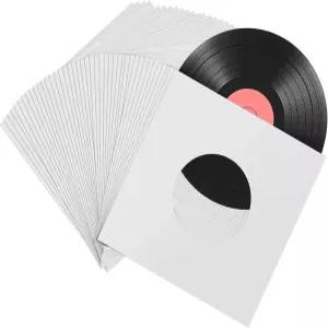 Easty 100피스 종이 비닐 45RPM 레코드 슬리브 7인치 보호 커버 싱글 스퀘어 외부 앨범 재킷 보관용 구멍