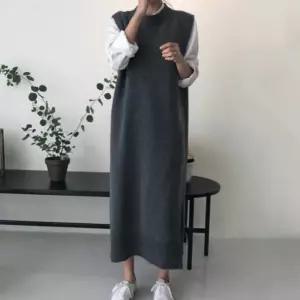 라운드 롱롱 조끼 여성 니트 박시 롱 체형커버 베스트