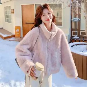 블랙팬서 여친 핑크 니트 하프 퍼 일체형 뽀글이 코트 칼라 라이크 OPH1