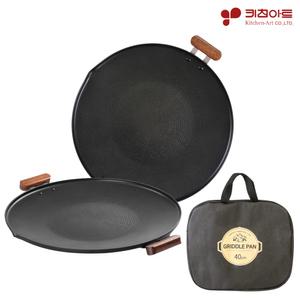 키친아트 국산 대형 캠핑그리들 35cm 원목손잡이 (가방포함) 전골팬 그리들팬 인덕션겸용