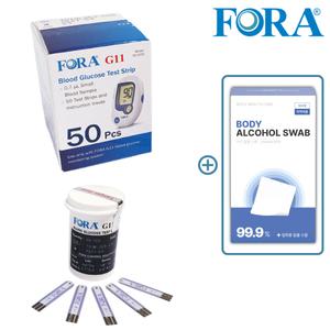 FORA 혈당 시험지50매+알콜솜100매 검사지 측정지 포라 스트립