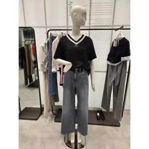 [ZOOC](타임스퀘어점패션관)V넥 배색 뒷주름 반팔티 Z252MSM026