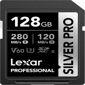 렉사 128GB 프로페셔널 실버 프로 SD 카드 UHS-II C10 U3 V60 풀 HD 4K 최대 280MB/s 읽기 SDXC 메모리