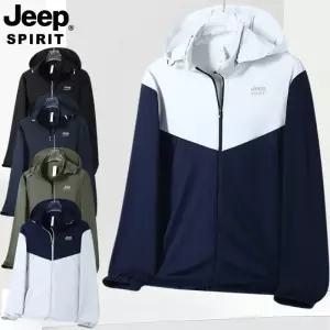 JEEP SPIRIT 남성용 봄 여름 자외선 차단 경량 바람막이 등산 후드 재킷