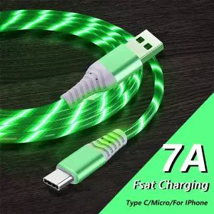 7A 빛나는 케이블 마이크로 USB 유형 C 케이블 iPhone 용 고속 충전 Huawei Xiaomi LED 조명 충전기 흐르는
