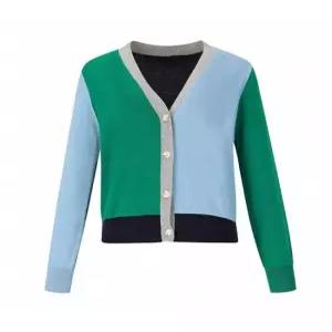 [숲][숲] 컬러 블럭 브이넥 니트 카디건 (SZ3GD33)