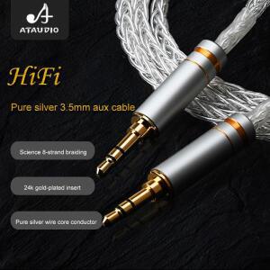 ATAUDIO-퓨어 실버 3.5mm Aux 케이블 하이엔드  스피커 MP3 잭 코드