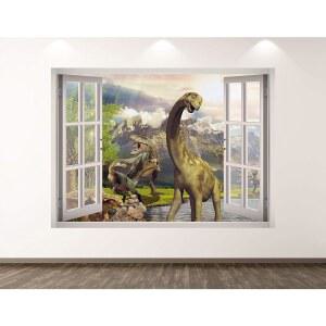 공룡 벽 데칼 아트 데코 3D 창문 동물 풍경 스티커 벽화 룸 커스텀 선물 BL348 (30인치 x 22인치)