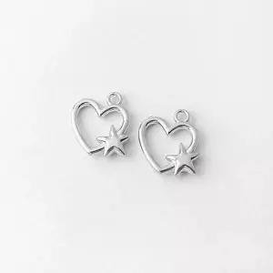 싼비즈 [8-069-01]써지컬스틸 펜던트 하트테두리별 14x15.7mm ,1개