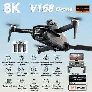 드론액세서리 XIAOMI V168 Drone 8K GPS 전문 HD 항공 사진 듀얼 카메라 무 지향성 장애물 회피 드론 오리