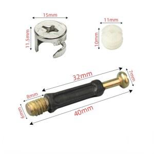 10 세트 가구 나사 3-In-One ConnectorBolt 측면 연결 15x12mm 캠 피팅 Dowel 사전 삽입 너트