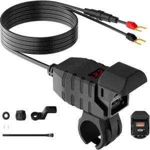 SOBMOTO 오토바이 USB 충전기 듀얼 타입 C 30W PD 및 QC 3.0 휴대폰 전압계 온/오프 스위치 방수