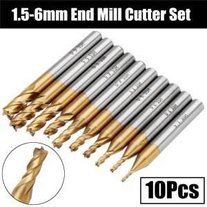 4플루트 HSS 티타늄 코팅 엔드 밀 커터 6mm 생크 CNC 라우터 드릴 비트 목재 강철 10pcs 1.5-6mm 또는 6pcs