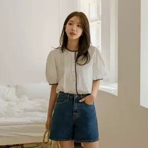 헤프너 라인배색 핀턱 블라우스