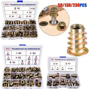 50130230PCS 나사형 인서트 너트 조합 도구 키트 목재 가구용 육각 소켓 스크류 커넥터 볼트 패스너