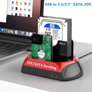 USB to 2.5/3.5인치 SATA IDE 하드 드라이브 HDD SSD 리더 도킹 스테이션 듀얼 베이 외장 디스크 박스 인클