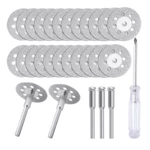 ALLmuis ci y 545 다이아몬드 커팅 휠(22mm) 25개 402 맨드릴(3mm) 5개 및 회전 공구용 드라이버 포함