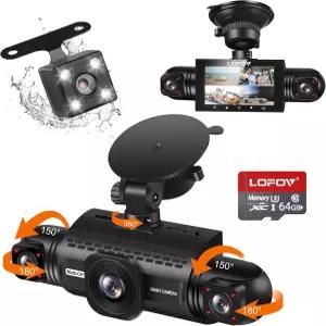 360 4채널 대시캠 전면 및 후면 좌측 내부 차량용 LOFOV 카메라 FHD 4 1080P 무료 64GB 카드 블랙박스