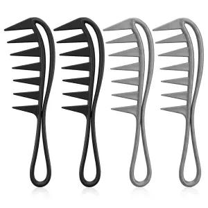 와이드 이빨 빗 세트 - 4pcs 대형 상어 곱슬거리는 젖은 웨이브 헤어 내구성 있는 매트 PP 소재 쉬운