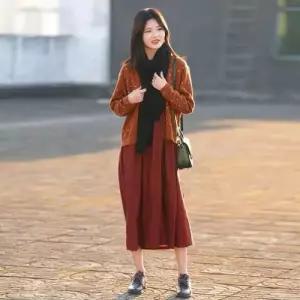 여사친 원피스 가을 빅사이즈 마 소매 인형 프리미엄 리넨 8부 CH3