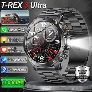 군사 등급 신형 1000mAh 배터리 T-Rex 3 아웃도어 스마트워치 남성용 5ATM 방수 HD AMOLED 블루투스 통화 100+ 스포츠 기능 시계 신제품