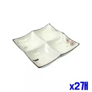 [골드스마일]bns 플라워 디자인 나눔 4칸 접시 22cm x2개 주방식기
