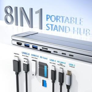 8in 1 USB C 노트북 도킹 스테이션 스탠드 높이 조절 가능 도크 태블릿 홀더  냉각 (맥북 호환용)