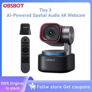 OBSBOT Tiny 3 AI 기반 공간 오디오 4K PTZ 웹캠 4배 줌 음성 및 제스처 제어 기능 컴팩트 USB 120FPS HDR