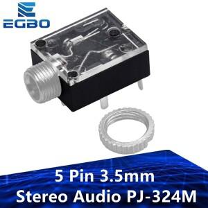 5~10피스  5핀 3.5mm 스테레오 오디오 잭 소켓 PCB 패널 마운트 헤드폰용 너트 포함 PJ-324M